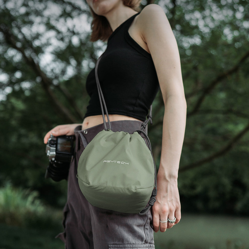 wearing the OneGo Drawstring Bag