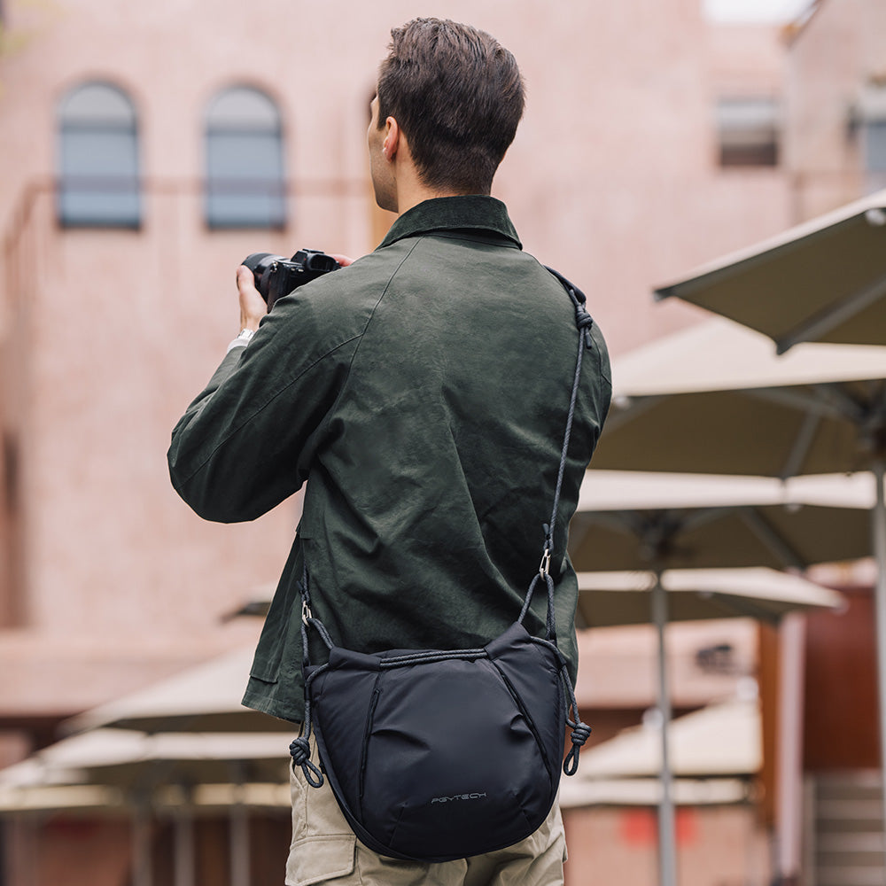 Shooting on the street with OneGo Rope Strap Bag.