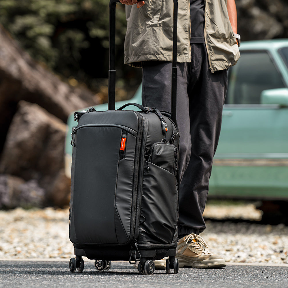 Traveling in the trolley case mode of the Roller Camera Backpack