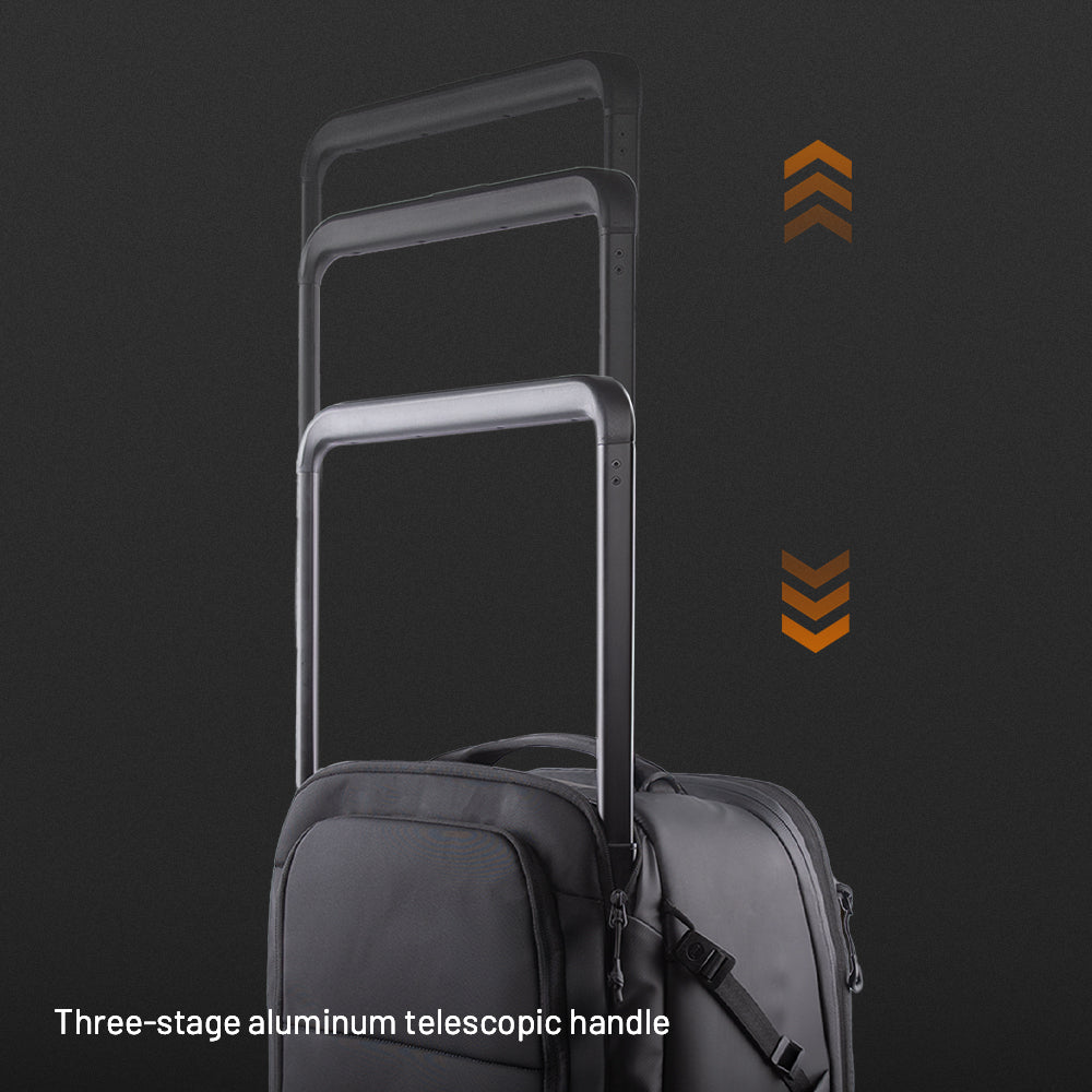 The Roller Camera Backpack has a three-stage aluminum telescopic handle